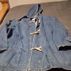Womens Hooded Denim Toggle Jacket - Blue